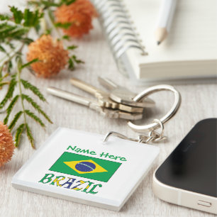 Personalised Brazil Flag Square Acrylic Key Ring