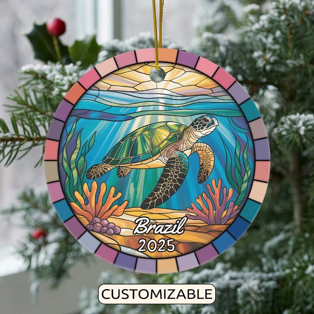 Personalised Brazil Ornament, Sea Turtle Ceramic Ornament (Creator Uploaded)