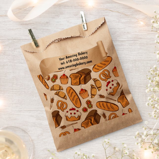 Personalised Bread, Cake and Pastry Bakery Favour Bag (Clipped)
