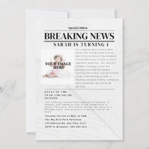 Personalised Breaking News: Kid Birthday Party Invitation