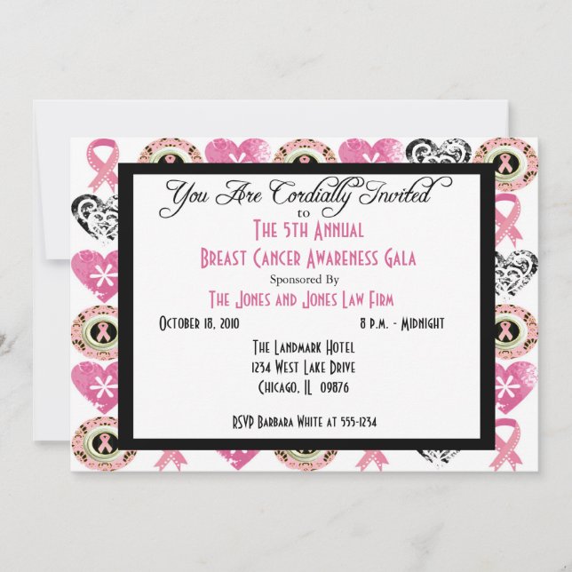 Personalised Breast Cancer Awareness Invitations.. Invitation (Front)