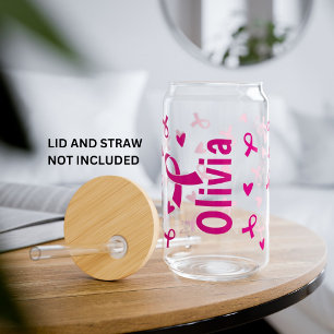 Personalised Breast Cancer Awareness Pink Ribbon Can Glass