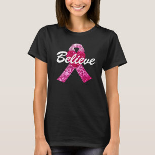 Personalised Breast Cancer Sparkle Pink Ribbon T-Shirt