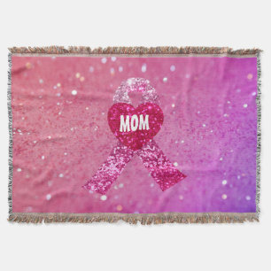 Personalised Breast Cancer Sparkle Pink Ribbon Throw Blanket