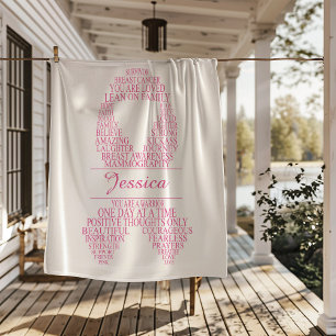 Personalised Breast Cancer Typography Ribbon Sherpa Blanket