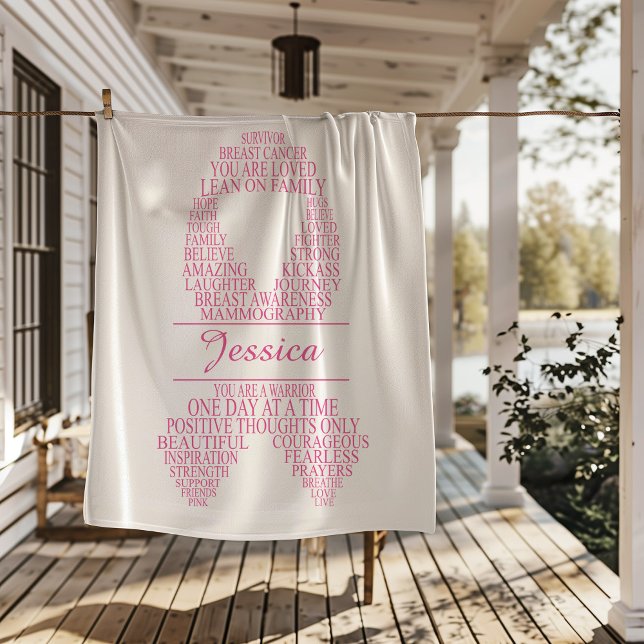 Personalised Breast Cancer Typography Ribbon Sherpa Blanket (Creator Uploaded)