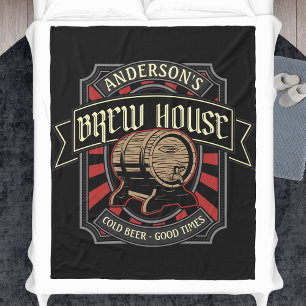 Personalised Brew House Label Beer Brewing Bar Pub Fleece Blanket