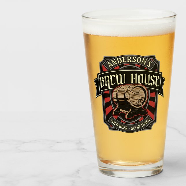 Personalised Brew House Label Beer Brewing Bar Pub Glass (Creator Uploaded)