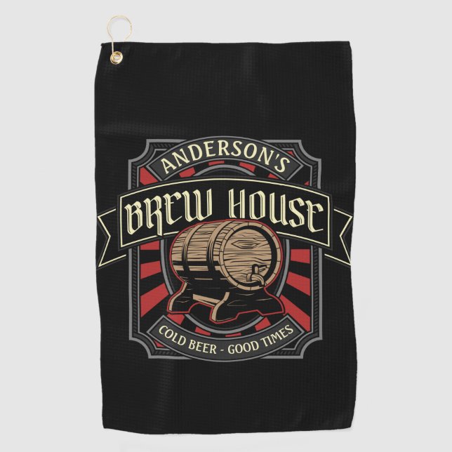 Personalised Brew House Label Beer Brewing Bar Pub Golf Towel (Front)