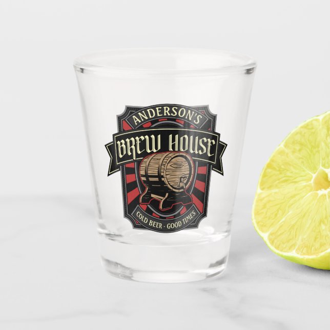 Personalised Brew House Label Beer Brewing Bar Pub Shot Glass (Front)