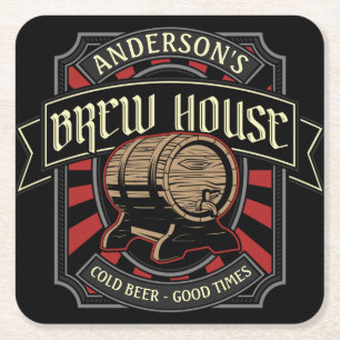 Personalised Brew House Label Beer Brewing Bar Pub Square Paper Coaster