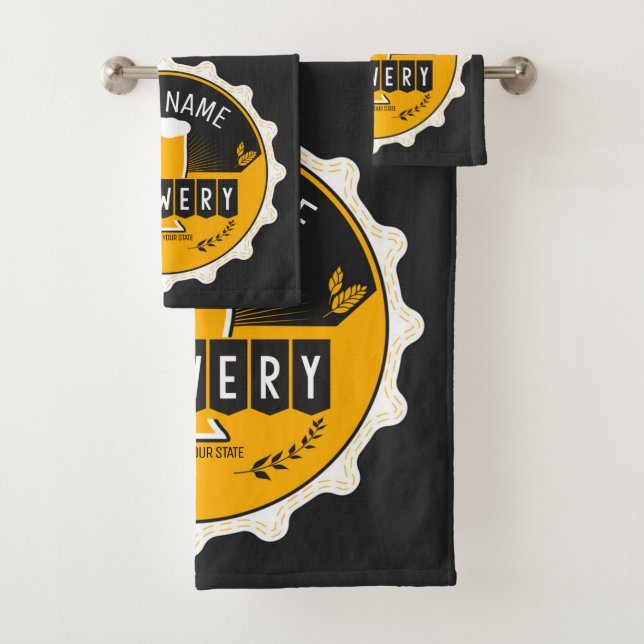Personalised Brewery Beer Bottle Cap Bar Bath Towel Set (Insitu)