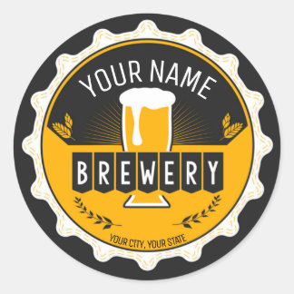 Personalised Brewery Beer Bottle Cap Bar Classic Round Sticker