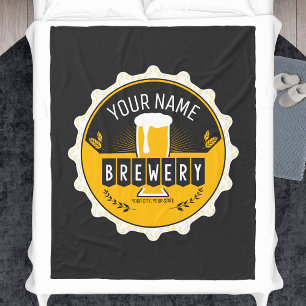Personalised Brewery Beer Bottle Cap Bar Fleece Blanket