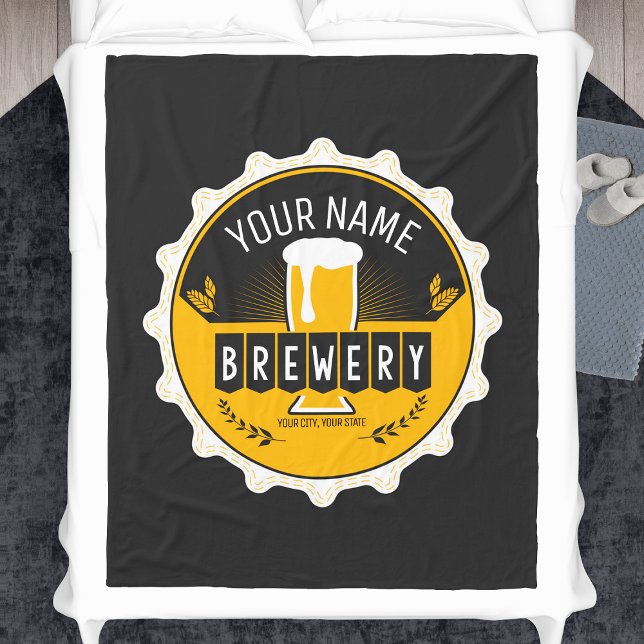 Personalised Brewery Beer Bottle Cap Bar Fleece Blanket (Creator Uploaded)