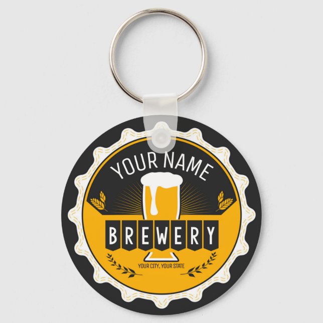Personalised Brewery Beer Bottle Cap Bar Key Ring (Front)