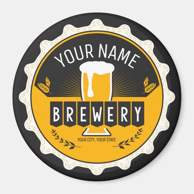 Personalised Brewery Beer Bottle Cap Bar Magnet (Front)