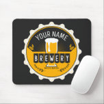 Personalised Brewery Beer Bottle Cap Bar  Mouse Pad<br><div class="desc">Personalised Personalised Craft Brewery Home Beer Bar Design - Customise with your Name and Custom Text!</div>