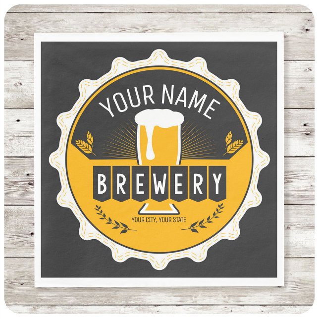 Personalised Brewery Beer Bottle Cap Bar Napkin (Creator Uploaded)