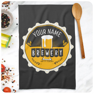 Personalised Brewery Beer Bottle Cap Bar Tea Towel