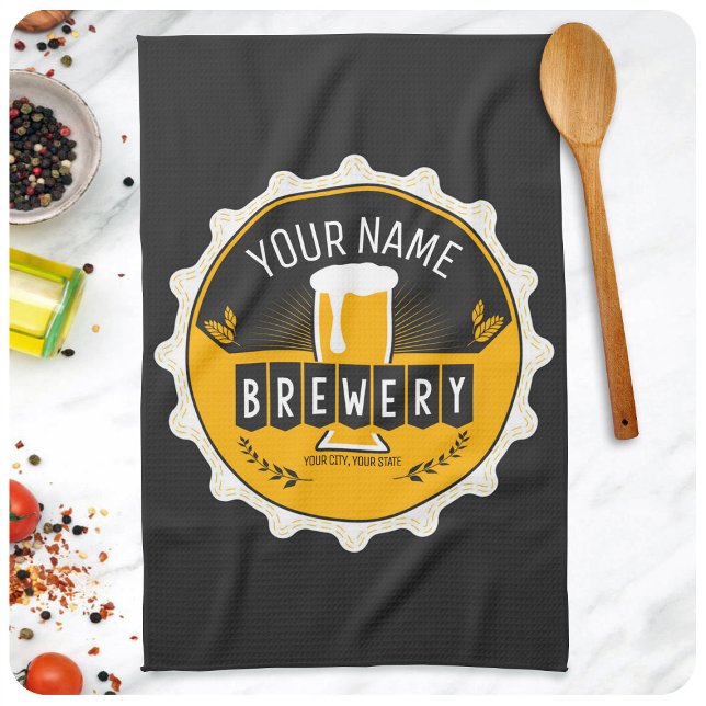 Personalised Brewery Beer Bottle Cap Bar Tea Towel (Creator Uploaded)