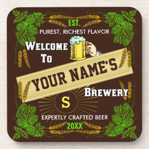 Personalised Brewery Welcome: Hops Barley Beer Coaster