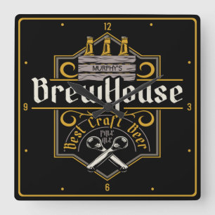 Personalised BrewHouse Best Craft Beer Ale Bar Square Wall Clock