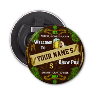 Personalised Brewpub Welcome: Hops Barley Beer Bottle Opener