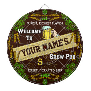 Personalised Brewpub Welcome: Hops Barley Beer Dartboard