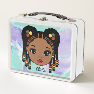 Personalised Briaded Hair Baby girl Metal Lunchbox