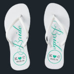 Personalised Bridal (aqua) Thongs<br><div class="desc">Fun,  custom white and aqua blue bridal wedding flip flops.</div>