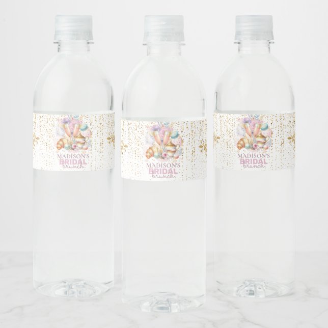 Personalised Bridal Brunch Pink Gold glitter Water Bottle Label (Bottles)