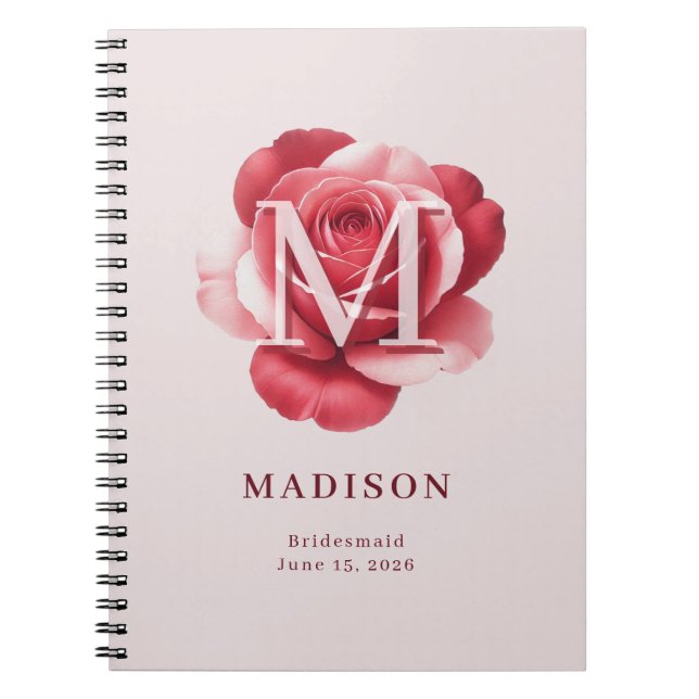 Personalised Bridal Rose Name Wedding Date Notebook (Front)