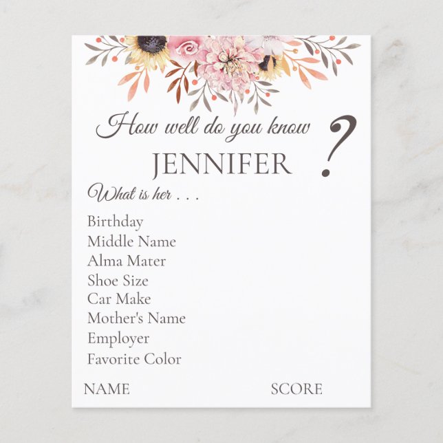 Personalised Bridal Shower Game Sheets Flyer (Front)