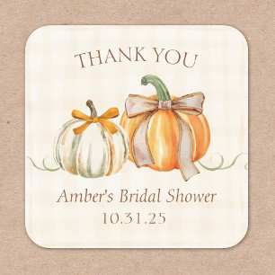 Personalised Bridal Shower Rustic Autumn Thank You Square Sticker