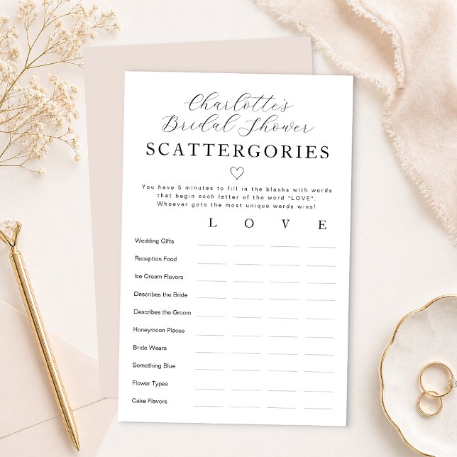 Personalised Bridal Shower Scattergories Game (Bridal Shower Game Card)