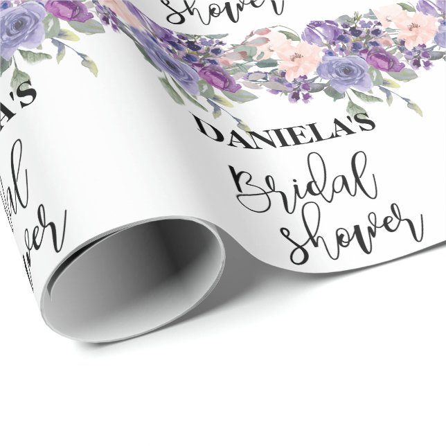 Personalised Bridal shower Violet Floral  Wrapping Wrapping Paper (Roll Corner)