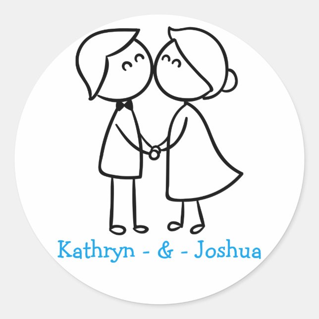 Personalised Bride And Groom Cartoon Wedding Classic Round Sticker (Front)