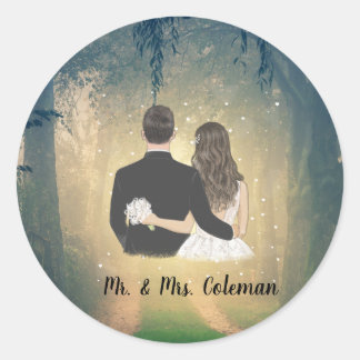 Personalised Bride and Groom  Classic Round Sticker