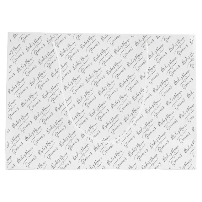 Personalised Bride and Groom Names Silver, White  Large Gift Bag (Back)