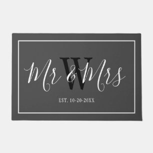 Personalised Bride and Groom Script Grey Wedding Doormat