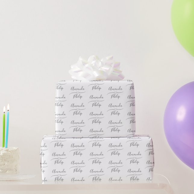 Personalised Bride and Groom White, Silver Wedding Wrapping Paper (Party Gifts)