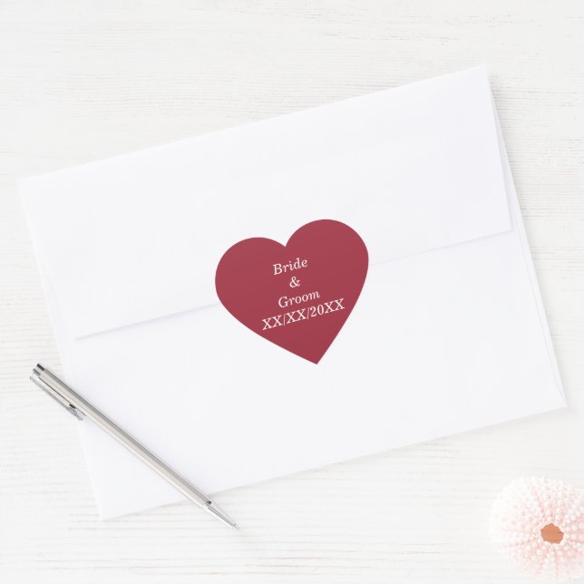 Personalised Bride and Groom with Date Heart Sticker (Envelope)