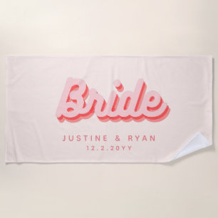 Personalised Bride Beach Towel Retro Pink & Red