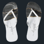 Personalised Bride Black Gold Agate Wedding Thongs<br><div class="desc">A black watercolor agate design trimmed with gold faux glitter decorates the front portion of these flip flops. Personalise them with elegant charcoal grey handwriting script on a white background for the bride or any other member of the wedding party. Ideal for a bachelorette party, bridal shower or beach wedding....</div>
