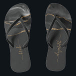 Personalised Bride Black Gold Agate Wedding Thongs<br><div class="desc">A black watercolor agate design trimmed with gold faux glitter decorates the front portion of these flip flops. Personalise them with elegant gold-coloured handwriting script on an off-black background for the bride or any other member of the wedding party. Ideal for a bachelorette party,  bridal shower or beach wedding.</div>