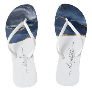 Personalised Bride Blue Gold Agate Wedding Thongs