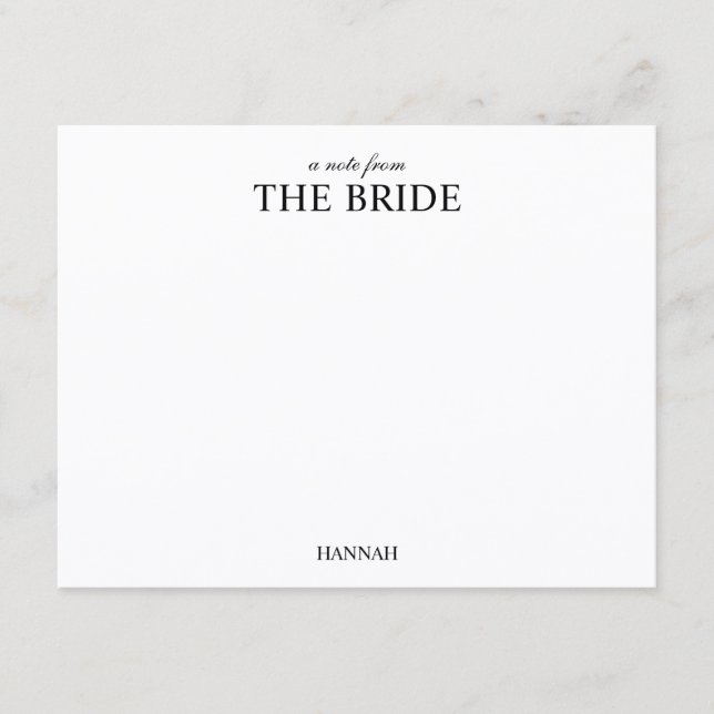 Personalised Bride Classic Elegant Script Card (Front)