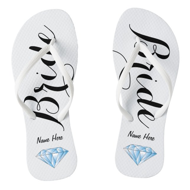 Personalised Bride Flip Flops with Diamond (Footbed)