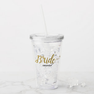 Personalised Bride Gold Glitter Acrylic Tumbler